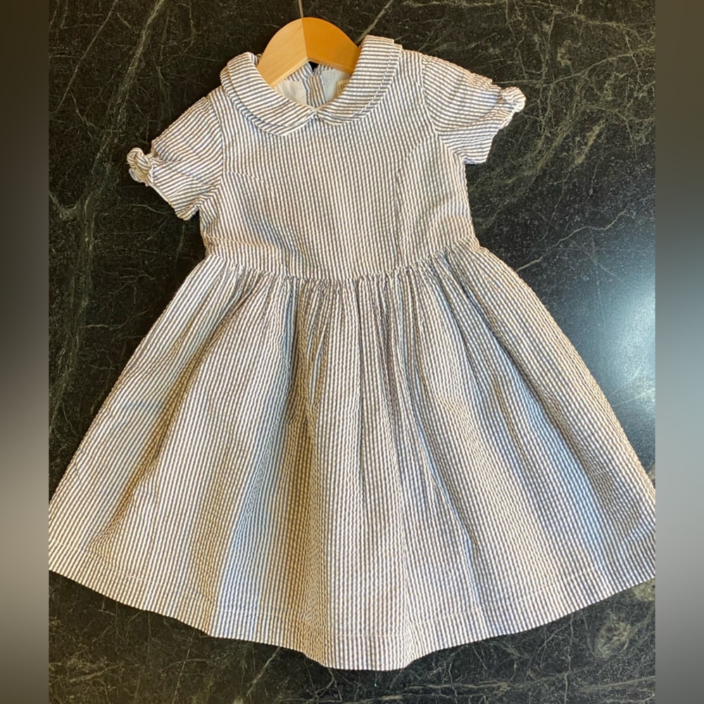 Hope & Henry Gray Striped Seersucker Dress w/ Peter Pan Collar